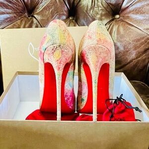 Christian Louboutin So Kate, Multicolor paint splash cork Glitter Pumps, EU 39